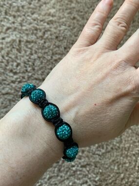 Black Cord Bracelet with Teal Crystal Pave Beads